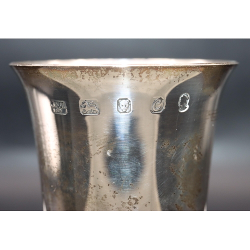 303 - A modern London silver goblet with turned stem on round sweeping base, London 1977, maker's mark J.W... 