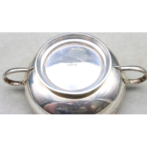 305 - A Mappin & Webb Birmingham silver round bulbous 2-handled sugar bowl with engraved initial, 4.5oz