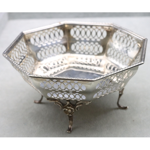 308 - A Birmingham silver rectangular shaped sweet meat dish with pierced gallery on 4 splayed feet (marks... 