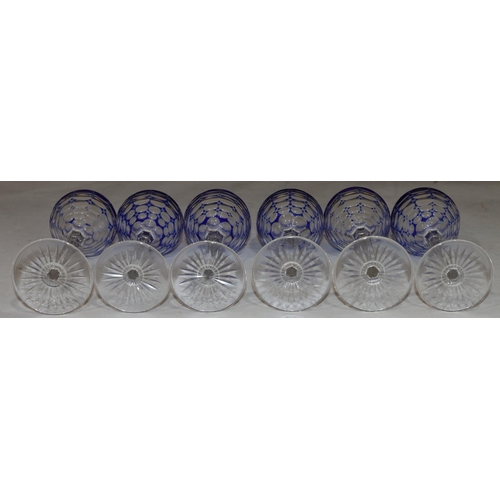 36 - A set of 6 blue and clear Hock glasses, 20.5cm high