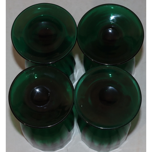 47 - A 4 Georgian Bristol green glass bulbous shaped drinking glasses on round bases largest 13.7cm high