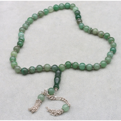 517 - Jade bead and silver prayer beads, 44.9 grams gross