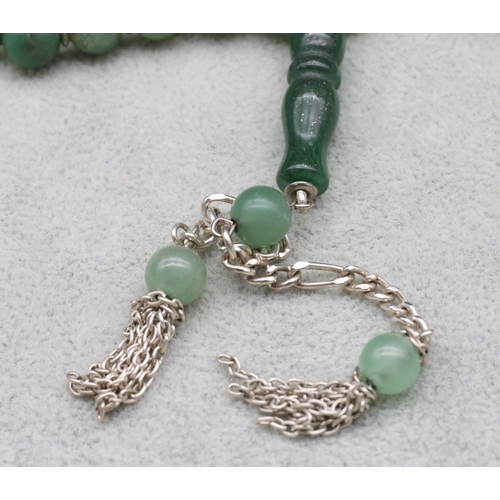 517 - Jade bead and silver prayer beads, 44.9 grams gross