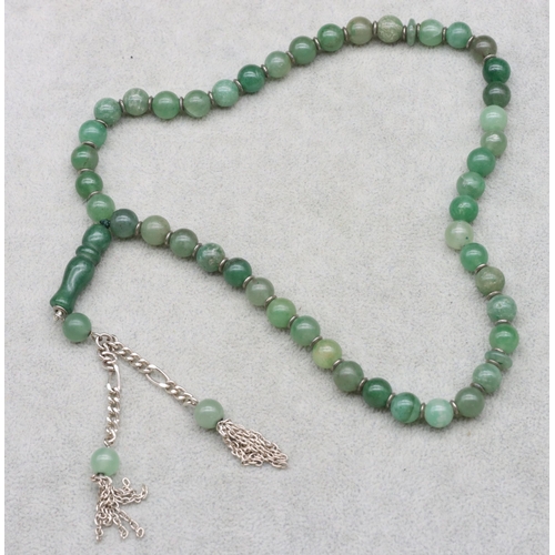 517 - Jade bead and silver prayer beads, 44.9 grams gross