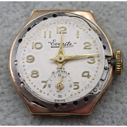 533 - A 9ct gold ladies' Everite wristwatch with seconds dial and Arabic numerals, expanding strap bracele... 