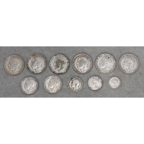 553 - 6 silver half Crowns, 1921, 1922, 1923, 1929 and 1933, 2 silver Florins 1929, a 1920 One Shilling, a... 