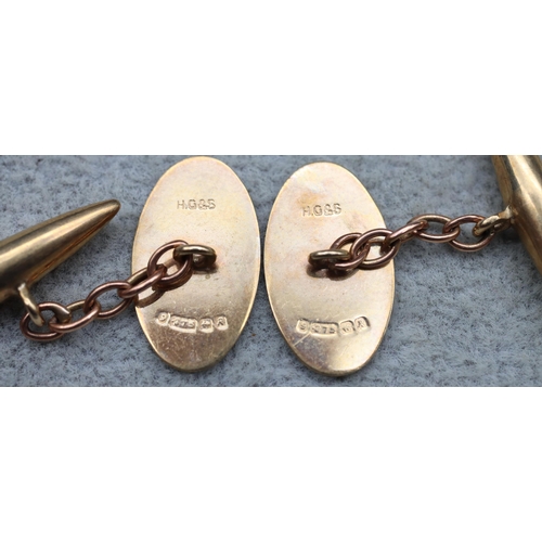 629 - A pair of 9ct gold oval gentlemen's cufflinks, 4 grams