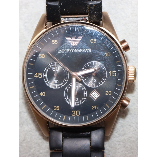 678 - Emporia Armani gilt metal and rubber gentlemen's wristwatch with black dial and 3 further dials, cal... 