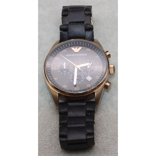 678 - Emporia Armani gilt metal and rubber gentlemen's wristwatch with black dial and 3 further dials, cal... 