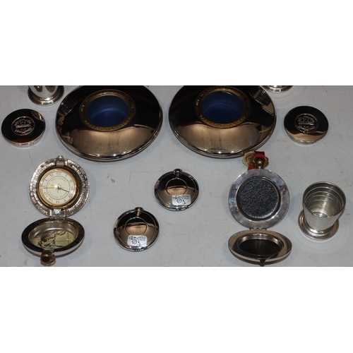 808 - A pair of large Grants of Dalvey circular hip flasks, 15.5cm high, 1 smaller similar circular hip fl... 