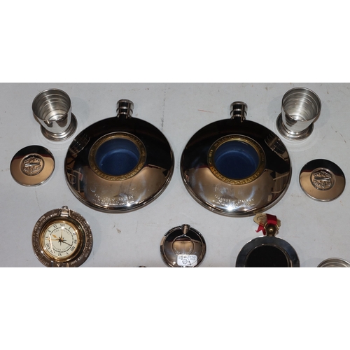 808 - A pair of large Grants of Dalvey circular hip flasks, 15.5cm high, 1 smaller similar circular hip fl... 