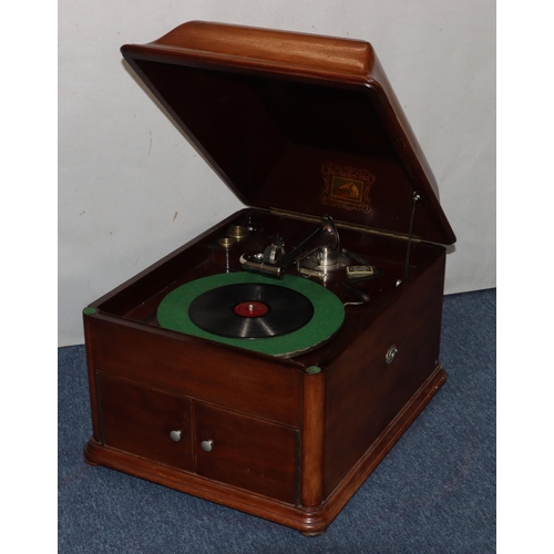 818 - An HMV mahogany gramophone, labelled JB Cramer & Co. Liverpool Ltd., 56cm deep, 46cm wide, 40cm high... 