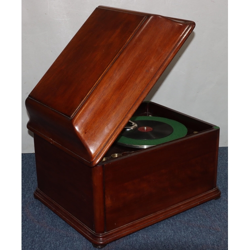 818 - An HMV mahogany gramophone, labelled JB Cramer & Co. Liverpool Ltd., 56cm deep, 46cm wide, 40cm high... 