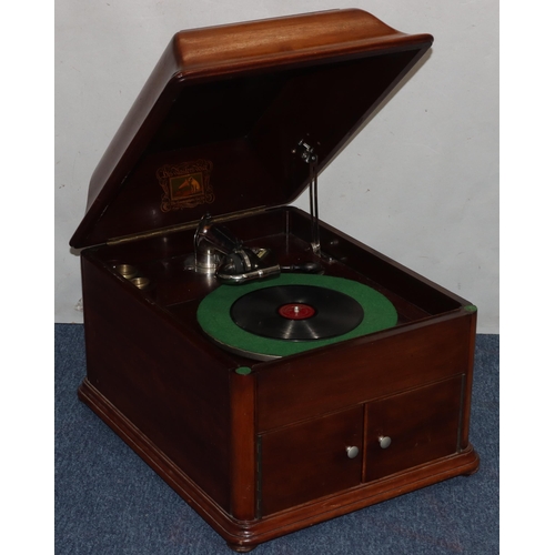 818 - An HMV mahogany gramophone, labelled JB Cramer & Co. Liverpool Ltd., 56cm deep, 46cm wide, 40cm high... 