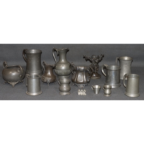 833 - J McGlashan & Co., Glasgow, pewter large tankard, 16.5cm high and various other pewter tankards, mea... 