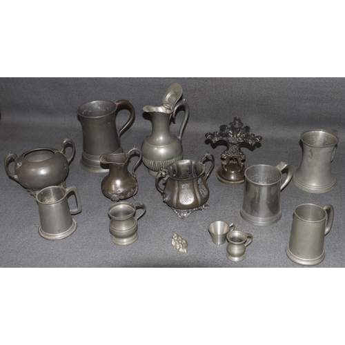 833 - J McGlashan & Co., Glasgow, pewter large tankard, 16.5cm high and various other pewter tankards, mea... 