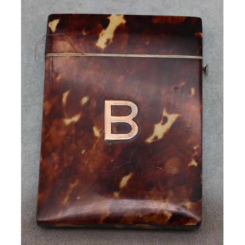 836 - A 19th Century tortoiseshell card case with monogrammed 