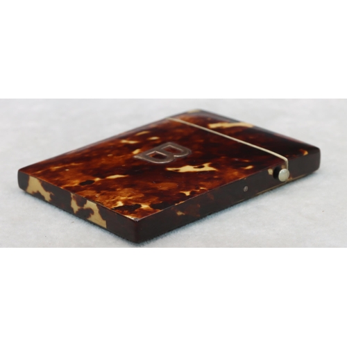 836 - A 19th Century tortoiseshell card case with monogrammed 