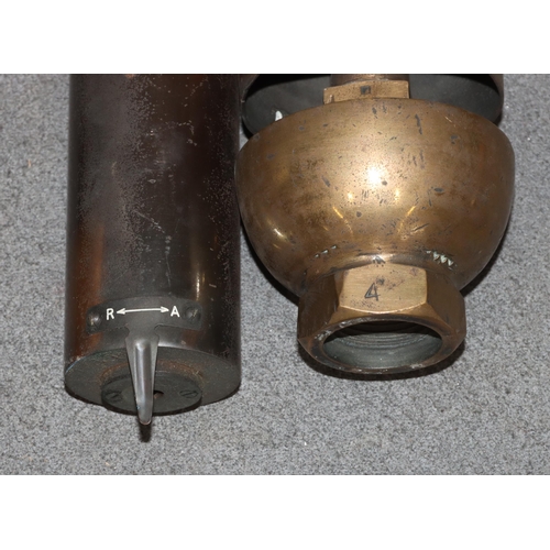 877 - A Loco Steam heavy brass whistle, 19cm high and 7 various heavy metal railways memorabilia etc. (8)