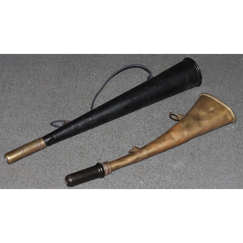 879 - LNER Hudson & Co. Signal Horn, 30cm long and another black railway trumpet shaped horn, 36cm long (2... 