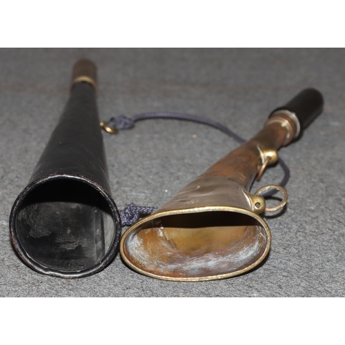 879 - LNER Hudson & Co. Signal Horn, 30cm long and another black railway trumpet shaped horn, 36cm long (2... 