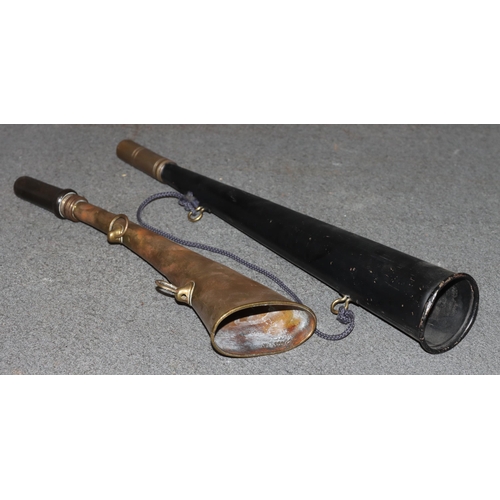 879 - LNER Hudson & Co. Signal Horn, 30cm long and another black railway trumpet shaped horn, 36cm long (2... 