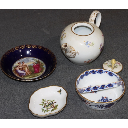 89 - A Meissen small round bulbous shaped teapot on white ground with multi-coloured floral, leaf and gil... 