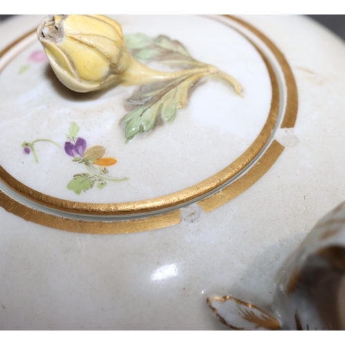 89 - A Meissen small round bulbous shaped teapot on white ground with multi-coloured floral, leaf and gil... 