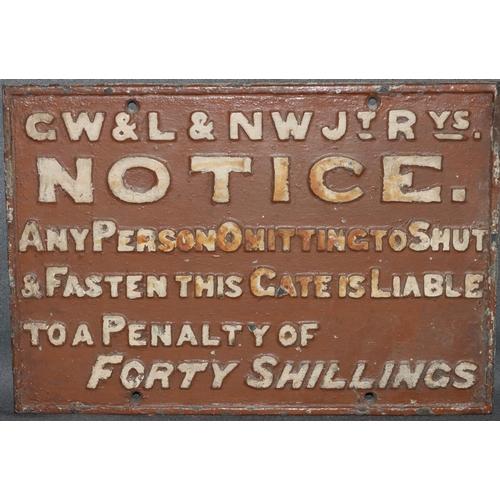 893 - GW & LNWR cast iron notice sign, 37cm x 53.5cm