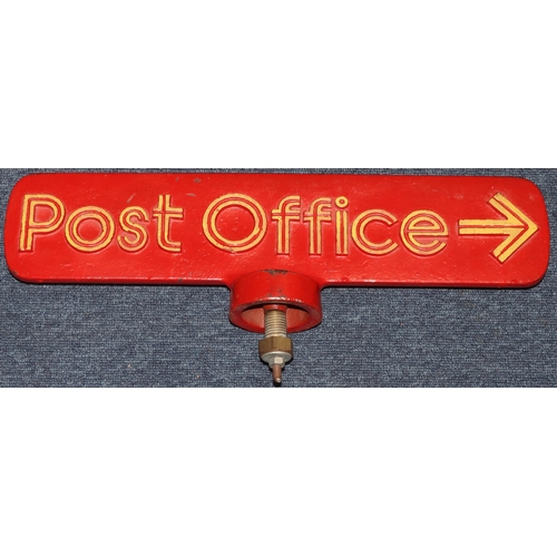 896 - A red cast iron double sided Post Office sign, 50cm wide, 21cm high overall