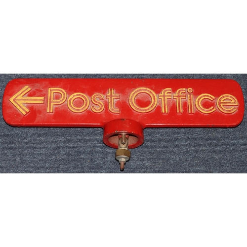 896 - A red cast iron double sided Post Office sign, 50cm wide, 21cm high overall