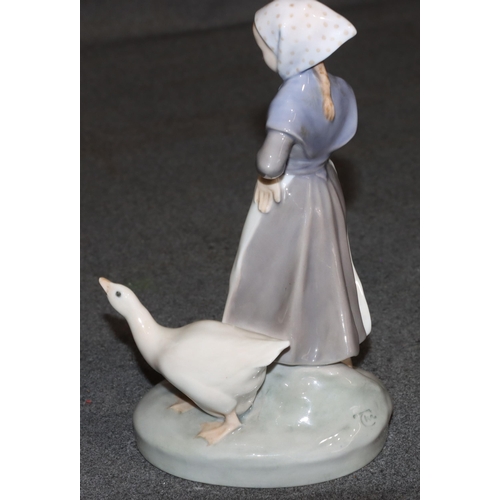 94 - A Royal Copenhagen group of a standing young lady with goose on oval base, 18.5cm high