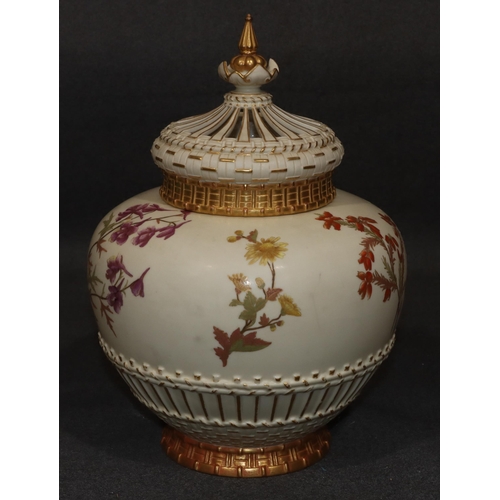 121 - A large Royal Worcester round bulbous thin necked Pot Pourri with pierced cover (inner cover missing... 