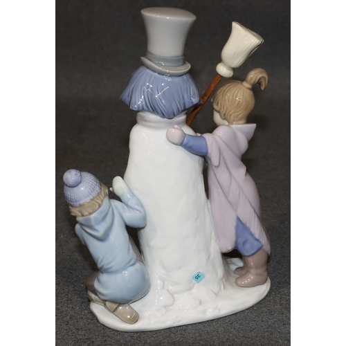 141 - A Lladro group of 2 young children with puppy building a snowman, 20.5cm high (boxed)