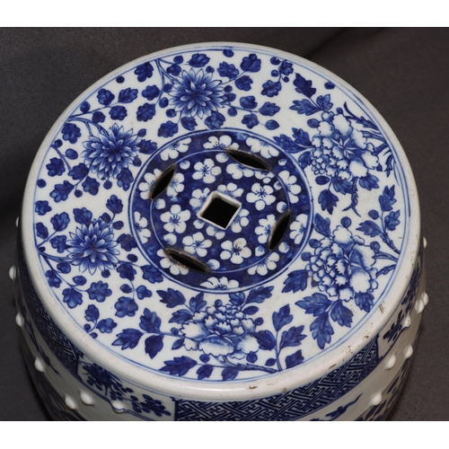 147 - A Chinese 19th Century round bulbous blue and white garden  seat with allover dragon, leaf and scrol... 