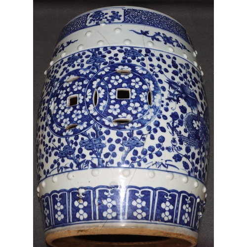 147 - A Chinese 19th Century round bulbous blue and white garden  seat with allover dragon, leaf and scrol... 