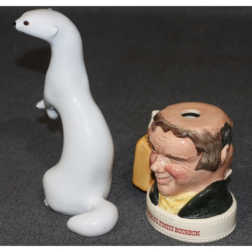 148 - A USSR Lomonosov china figure of a stout, 18cm high and a Royal Doulton double-faced Jim Bean Bourbo... 