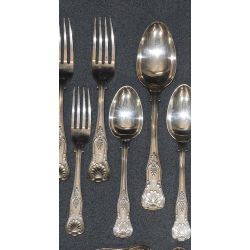 321 - A silver plated Kings patter flatware service comprising of soup ladle, basting spoon, small ladle, ... 