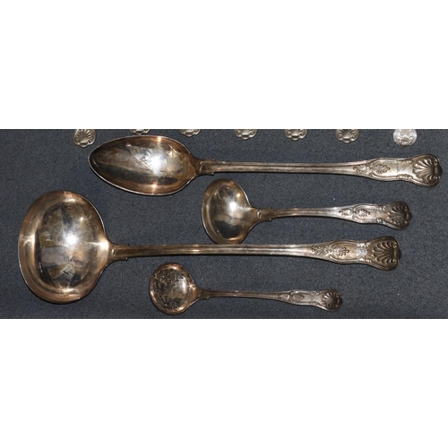 321 - A silver plated Kings patter flatware service comprising of soup ladle, basting spoon, small ladle, ... 