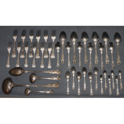 321 - A silver plated Kings patter flatware service comprising of soup ladle, basting spoon, small ladle, ... 