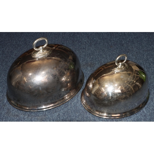 322 - 2 plain Maple & Co. silver plated oval meat covers with handles, 36cm x 28.5cm and 30.5cm x 24cm (2)