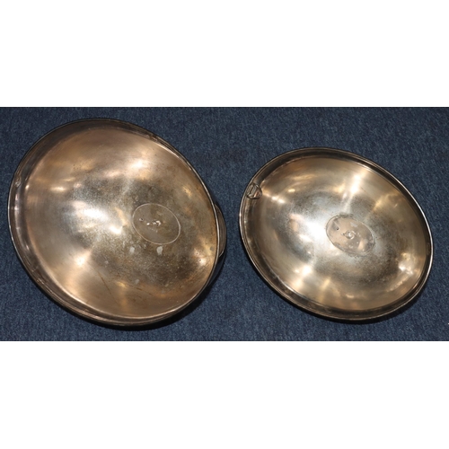 322 - 2 plain Maple & Co. silver plated oval meat covers with handles, 36cm x 28.5cm and 30.5cm x 24cm (2)