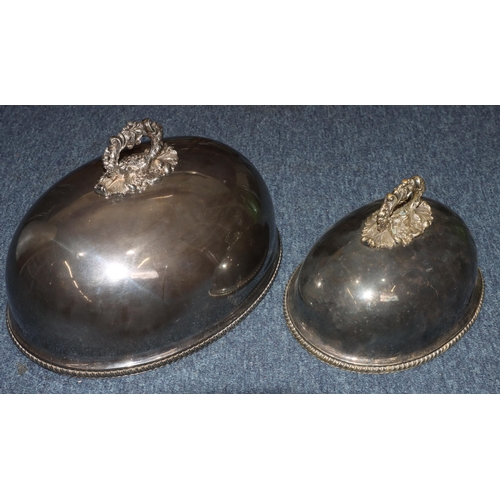 323 - 2 oval silver plated meat covers with gadroon rim and raised floral and leaf handles, 36.5cm x 28cm ... 