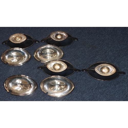 326 - A set of 4 19th Century silver plated oval boat shaped 2-handled tureens, with covers on sweeping ba... 