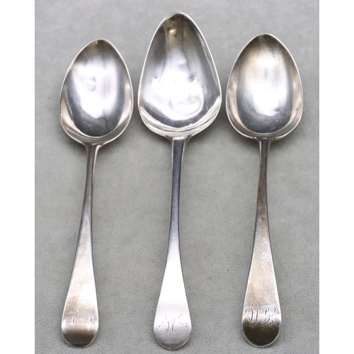 331 - An 18th Century George III silver tablespoon, Newcastle 1797, maker's mark IL (bowl dented) and 2 Ge... 