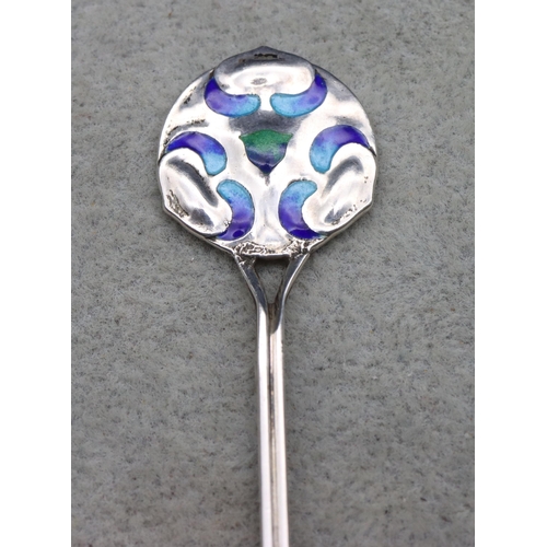 334 - An Edward VII James Fenton for Liberty & Co. silver and enamelled teaspoon with blue, turquoise and ... 