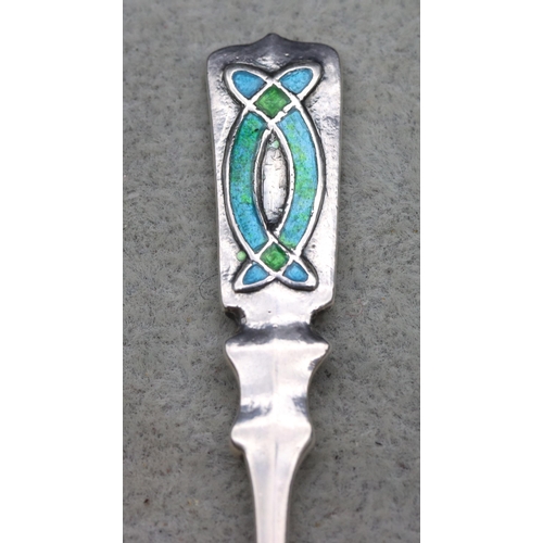 336 - An Edward VII Knox for William Hair Hassler, Liberty & Co. silver and enamelled teaspoon with turquo... 