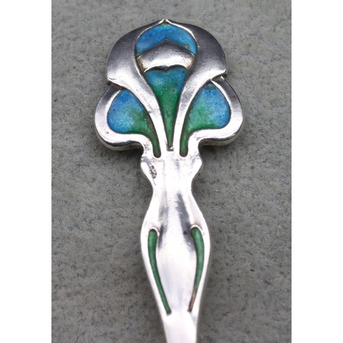 338 - An Edward VII Kate Harris for William Hutton, Liberty & Co. silver and enamelled teaspoon with turqu... 