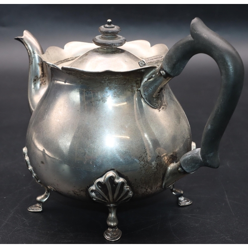 354 - A late Victorian silver small round bulbous shaped teapot with crinkle rim, ebony handle and finial,... 