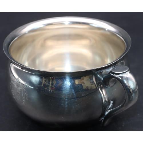 355 - A Carrington & Co. 925 silver round bulbous shaped cup with engraved inscription, 7.2cm high, 8.4oz